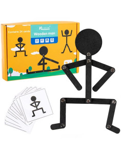Jeu Wooden Man Articulé en Bois avec 24 Cartes Modèles