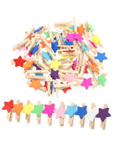 Lot de 20 Mini Pinces à Linge en Bois Étoiles colorées