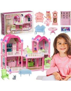 Maison de Poupée Villa - Doll House 2 Etages avec Accessoires, 156 pcs