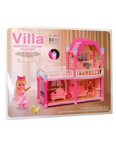 Maison de Poupée Villa - Doll House 2 Etages avec Accessoires, 83 pcs