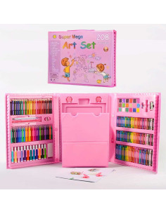 Mallette Artistique Rose avec Chevalet Intégré, 208 Pcs