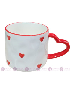 Mug Cœurs Rouge Tasse Blanche avec Poignée Cœur