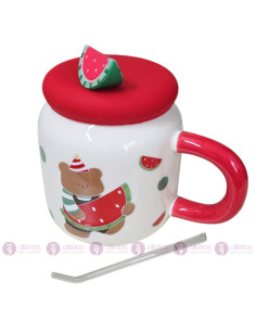 Mug Enfant en Céramique Pastèque avec Couvercle & Paille
