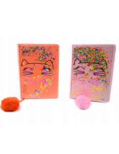 Notebook Chat Meow Pailleté Shaker Confettis avec Pompon