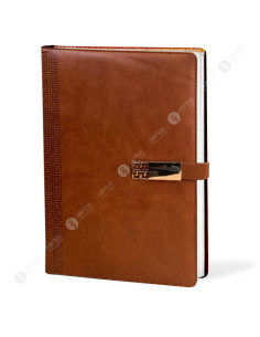 Notebook Motif Grec Marron Fermoir Doré, 17x25cm