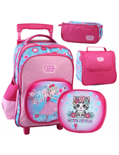 Pack 3 pièces Cute Style : Sac à dos double face + Porte goûter + Trousse - Cool School