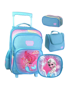 Pack 3 pièces Little Mermaid, Frozen : Sac à dos double face + Porte goûter + Trousse - Cool School