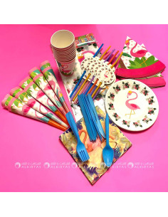 Pack Anniversaire 96pc Thème, Flamant Rose