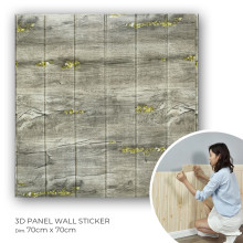 Panneau Mural 3D Décoratif Adhésif 70cm/70cm Effet Parquet Gris avec motifs Floraux Jaune