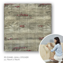 Panneau Mural 3D Décoratif Adhésif 70cm/70cm Effet Parquet Gris avec motifs Floraux Rose