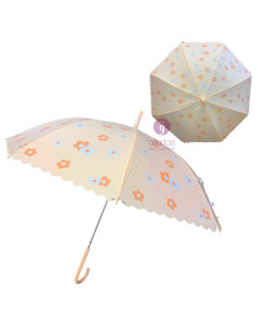 Parapluie Canne Femme Petites Fleurs, Bordure Festonnée - AMZ