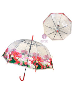 Parapluie Cloche Transparent Femme, Motif Fleurs et Gouttes de Pluie - Oscar