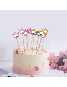 Piques Décoratifs Gâteau Métallisés Étoiles, Cœurs et Couronnes
