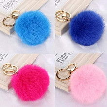 Porte-clés en Fourrure Plaqué Or Pom Pom PM 8cm - Réf.AL16-1