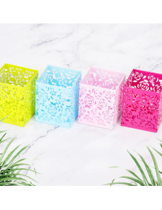 Porte-Stylos Caré en Métal Motif Fleur Couleurs Assorties