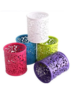 Porte-Stylos Rond en Métal Motif Fleur Couleurs Assorties