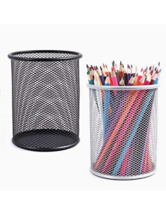 Porte-Stylos Rond GM en Métal Noir & Argent