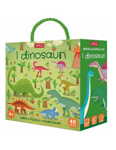 Puzzle Dinosaure + Livre et Figurines, 40 Pcs - Sassi