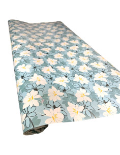 Rouleau Papier Cadeau Floral Fleurs Blanches sur Fond Bleu Turquoise, 100/70cm