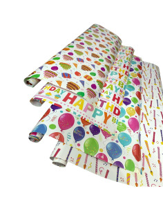 Rouleau Papier Cadeau Happy Birthday, Motifs Festifs Colorés 50/70cm
