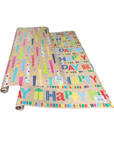 Rouleau Papier Cadeau Kraft Happy Birthday, 50/70cm