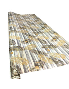 Rouleau Papier Cadeau Tropical Feuilles Palmier Dorées, 100/70cm
