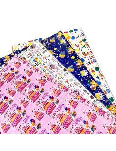 Rouleau Papier Cadeaux Anniversaire Happy Birthday, 4 Designs Festifs