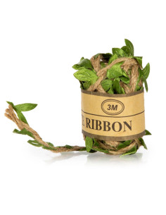 Ruban Jute Naturel avec Feuilles Vertes 3M
