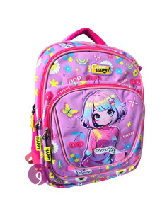 Sac à Dos Ecolier 1 Compartiment 26x38 cm Manga Fille, Happy - Réf.32210