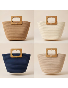 Sac Cabas Femme Tressé avec Poignée Bois - Élégance Naturelle & Style Bohème Chic