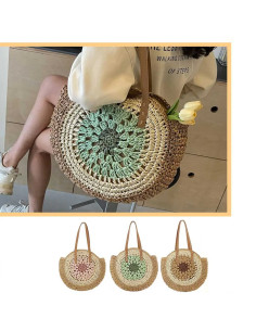 Sac Cabas Rond Femme Tressé - Style Bohème Chic Vintage