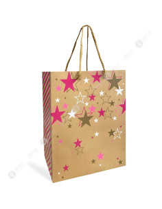 Sac Cadeau Étoiles Kraft 3 Couleurs, 18x23x10 cm