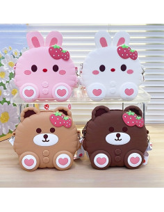 Sac Sandoulière en Silicone - Lapin & Ourson Fraise