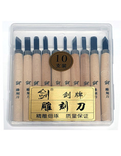 Set 10 Ciseaux à Bois Manche Naturel pour Sculpture et Gravure