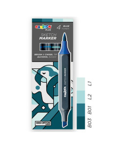 Set 4 Marqueurs Tons Bleu Double Pointe Alcool - Carioca Plus