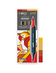 Set 4 Marqueurs Tons Chauds Double Pointe Alcool - Carioca Plus