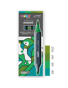 Set 4 Marqueurs Tons Vert Double Pointe Alcool - Carioca Plus
