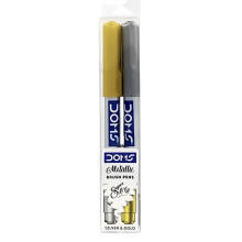 Set de 2 Stylos Pinceaux Métallique, Doré et Argent - Doms