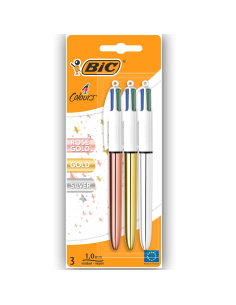Set de 3 Stylos Rose Gold, Gold & Silver 4 Couleur - Bic