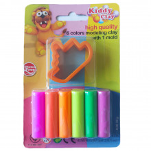 Set de 6 Pâtes à Modeler Néon + 1 Moule 50 gr - Kiddy Clay