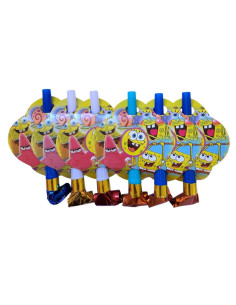 Set de 6 Sifflets Anniversaire, Sponge Bob