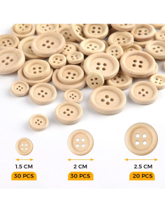 Set de Boutons en Bois Naturel 4 Trous