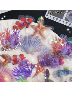 Stickers Holographiques Effet Laser Irisé Scrapbooking Monde Marin, 45 Pcs