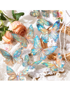 Stickers Papillons Cristal Holographiques Effet Vitrail, 20 Pcs