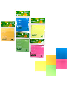 Sticky Notes Adhésives Couleurs Fluo ou Pastel, 76x76mm
