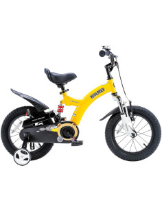Vélo Enfant 16 Pouces Jaune Suspension avec Roues Stabilisatrices et Suspension Arrière