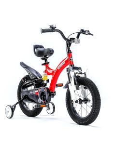 Vélo Enfant 16 Pouces Rouge Suspension avec Roues Stabilisatrices et Suspension Arrière