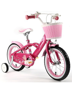 Vélo Enfant Mermaid 14 Pouces avec Roues Stabilisatrices et Panier Avant, Rose